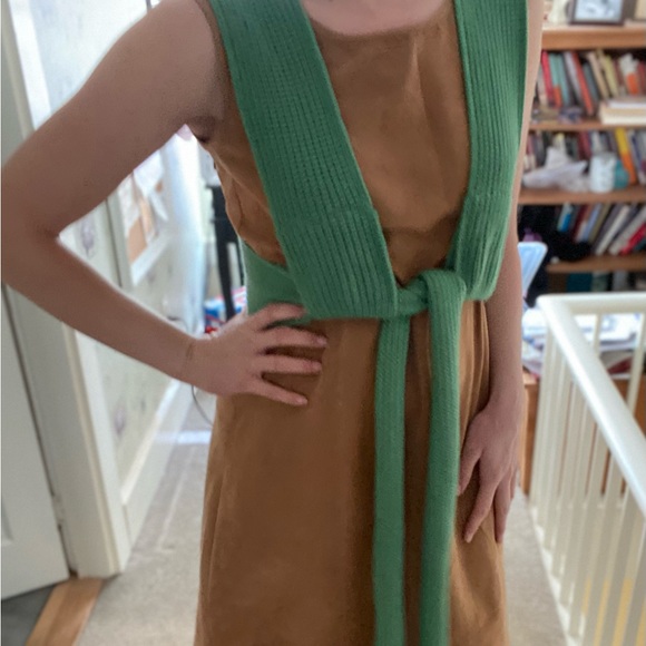 Full Length Faux Suede Tan Dress - Picture 8 of 9